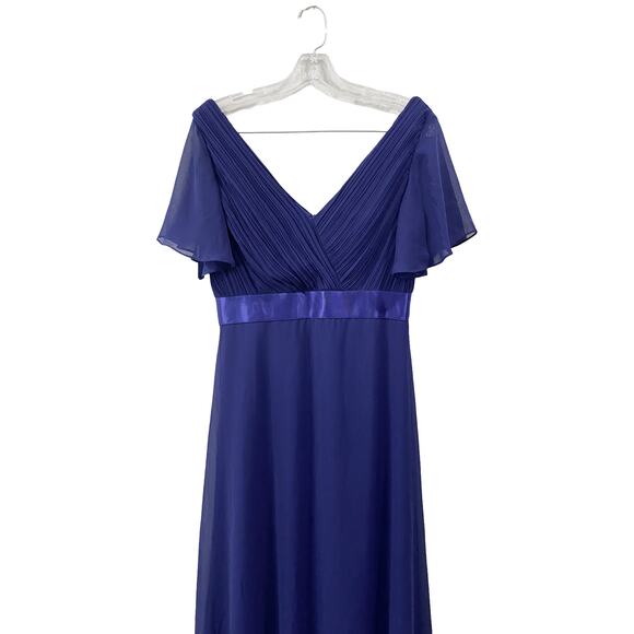 Long Chiffon Empire Waist Dress by EVER PRETTY with Short Flutter Sleeves size 8 - Picture 4 of 12